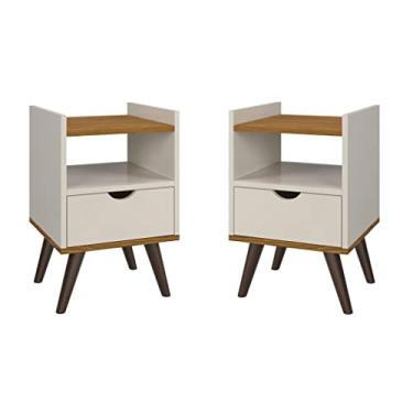 Imagem de Kit 2 Mesinha Cabeceira Para Quarto Alice 1 Gaveta Nicho Pés Retro Oferta dia das Mães- Off White Com Freijó