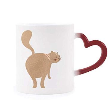 Imagem de Caneca marrom fofa gato andando animal sensível ao calor Caneca vermelha muda de cor