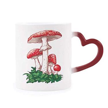 Imagem de Caneca deliciosa vermelha com ilustração venenosa de cogumelo vermelho sensível ao calor Caneca de grés que muda de cor vermelha