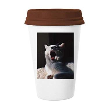 Imagem de Caneca de tiro com foto de gato de bocejar, caneca de café com vidro de cerâmica