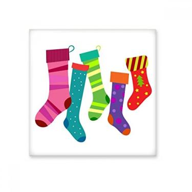 Imagem de Ilustração de meias coloridas Feliz Natal azulejo de cerâmica brilhante decalque pedra adornada tijolo vitrificado