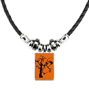 Imagem de DIYthinker Colar de árvore de gato Halloween Hallowmas laranja joia Torque pingente de corda de couro