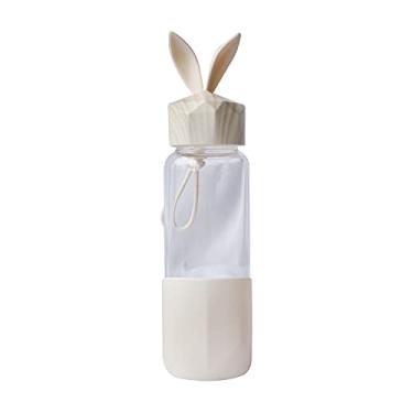 Imagem de GARRAFA DE VIDRO RABBIT BOTTLE COM CAPA DE SILICONE E TAMPA PLÁSTICA (BRANCO)