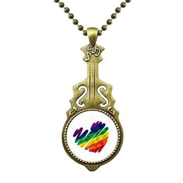 Imagem de DIYthinker Colar de coração LGBT arco-íris com pingente antigo de guitarra