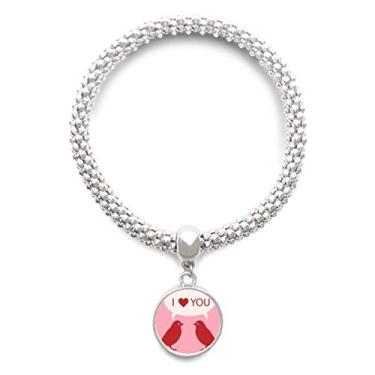 Imagem de DIYthinker Pulseira com pingente de prata rosa vermelho e rosa para Dia dos Namorados Love Birds