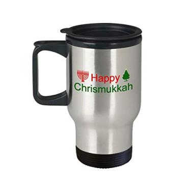 Imagem de Caneca de viagem Happy Chrismukkah – Caneca de chá divertido com isolamento de café de cacau quente – ideia de