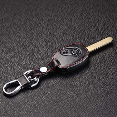 Imagem de SELIYA Capa para chave de carro de couro genuíno, compatível com Honda Accord Civic CRV Pilot Remote Key 2 botões Protect Cover, preto