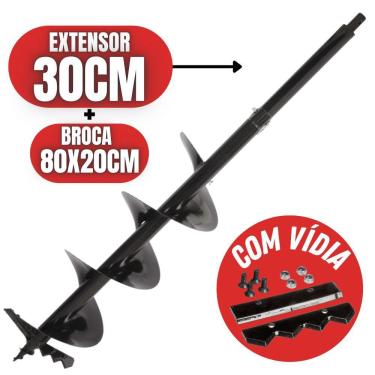 Imagem de Broca 80x20cm Perfurador de Solo + Alongador 30cm Para Perfuração de 1 Metro Encaixe de...