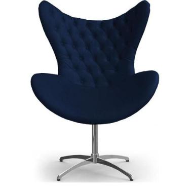 Imagem de Cadeira Decorativa Com Capitonê Big Egg Azul Marinho Giratória - Clefa