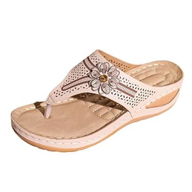 Imagem de Sandálias femininas plataforma plataforma sapatos femininos plataforma anabela sandálias casuais sapatos de praia leve sola macia tanga (rosa, 7,5)