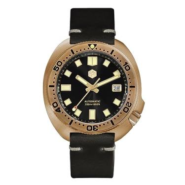 Imagem de Relógios de mergulho San Martin New Bronze Tuna 6105 200 m resistente à água, pulseira de couro genuíno masculina, relógios de pulso automáticos para homens, Preto, M