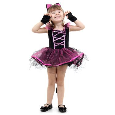 Imagem de Fantasia Bruxa Gatinha Rosa Vestido Infantil com Tiara - Halloween
 M