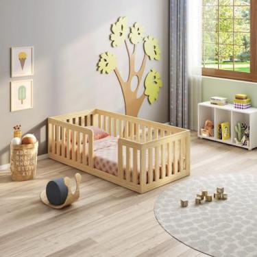 Imagem de Mini Cama Montessoriana Madeira Maciça com Grade Giulia Casatema Natural