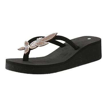 Imagem de UIFLQXX Sandálias femininas antiderrapantes para mulheres verão novo padrão moda salto anabela fino confortável sandálias de praia leves (café, 8)