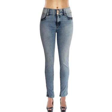 Calça Jeans Capri Feminina Modeladora Elastano Detalhe Barra em