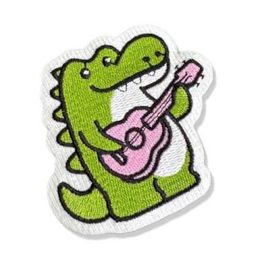 Imagem de V0008-001 Dino Com Violão Patch Bordado 6,8×6,8cm (D) Matriz Para Bordar)