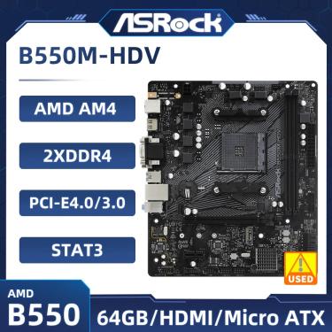Imagem de Placa-mãe usada B550  ASRock  B550M-HDV  soquete  AM4  DDR4  64GB  M.2  USB 3.2  HDMI  Micro ATX