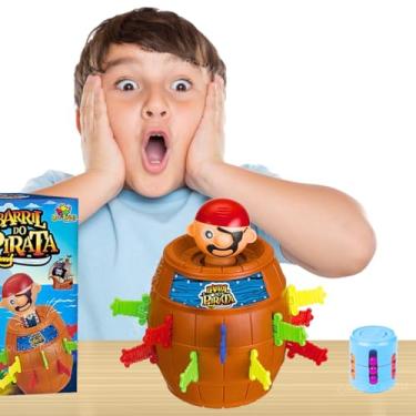 Imagem de Kit Pula Pirata Barril Brinquedos de Pegadinha Criança 5 anos Infantil Jogo Barril do Pirata Presente Para Criança menino menina + Cilindro Mágico Brinquedos Educativos Portátil para viagem