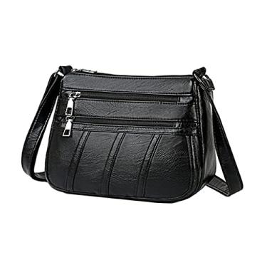Imagem de Newmind Bolsa tiracolo de couro PU para mulheres, casual, bolsa de ombro, bolsa de mão, bolsa para mulheres, escritório, crossbody, Preto