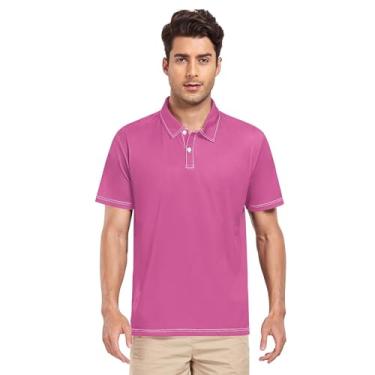 Imagem de Camisa polo masculina azul marinho manga curta camisas de golfe shorts atividades ao ar livre top de praia masculina presentes P, rosa, M