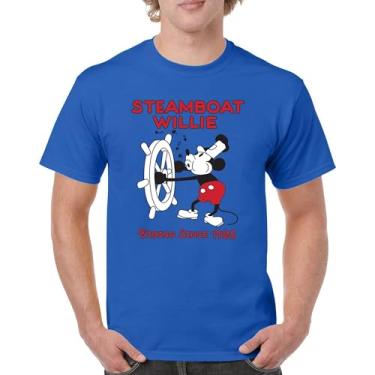Imagem de Camiseta masculina Steamboat Willie Vibing Since 1928 icônica retrô desenho mouse atemporal clássica vintage Vibe, Azul, P