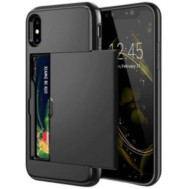 Imagem de Business Cases For iPhone 14 13 Pro Max 12 11 X XS XR Slide Armor Wallet Card Slots Cover for iPhone 7 8 Plus 6 6s 5S SE 2022,Black,For iPhone 12 Mini (5.4)