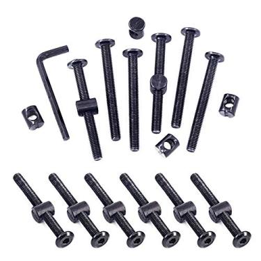 Imagem de Swpeet 25 peças de parafusos pretos M6 × 60 mm para berço, cabeça sextavada para berço e porcas com 1 chave Allen perfeita para móveis, berços, parafusos (M6 x 60 mm)