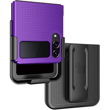 Imagem de Capa com clipe para Galaxy Z Flip 4 5G, Nakedphone [textura de grade] capa dura fina e [giratório/catraca] combo de suporte de coldre para cinto no quadril para telefone Samsung Z Flip4 (SM-F721U, 2022) - roxo