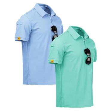 Imagem de ZITY Camiseta polo masculina de manga curta com absorção de umidade e gola atlética de golfe pacote com 2/3/4/5, 012-2 lua azul turquesa, G