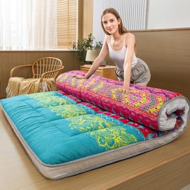 Imagem de MAXYOYO Colchão tamanho queen futon colchão portátil para hóspedes colchão japonês cama dobrável colchão queen cama cama japonesa colchão tatami, boêmio B