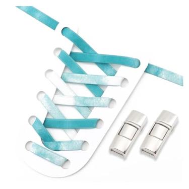 Imagem de No Tie Shoe Laces Colorful Metal Lock Elastic Shoelaces Flat Washed Without Fading Lazy Shoes Lace For Sneakers (Color : Lake green, Size : 100cm)