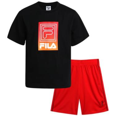 Imagem de Fila Conjunto de shorts esportivos para meninos - 2 peças de camiseta dry fit e shorts de ginástica de desempenho - conjunto de roupas esportivas para meninos (4-12), Preto, 4