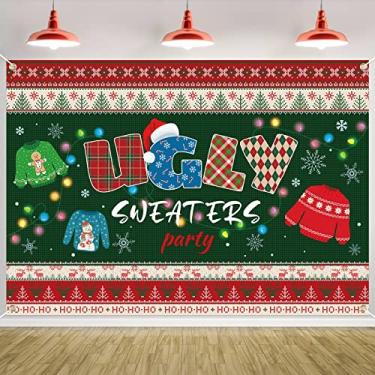 Imagem de Suéter de Natal feio de 2,1 x 1,5 m Tacky Ugly Christmas Pano de fundo de tecido grande suéter feio de Natal pano de fundo de fotografia de suéter feio de Natal fundo de fotografia de férias de inverno decoração de festa