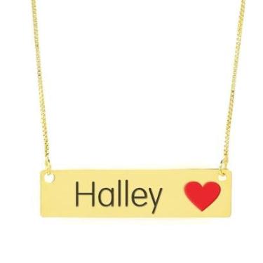 Imagem de Colar Nome Personalizado Coração Resinado Halley Banhado Ouro 18K - 999001193-Feminino
