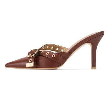 Imagem de Dsevht Salto gatinho preto feminino bico fino salto laço elegante salto vintage mules sexy pontudos saltos cravejados sapato salto stiletto slip on, Marrom, 39 BR