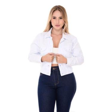 Imagem de Jaqueta Jeans Feminina 100% Branco Com Botão Envelopado - Ssjeans