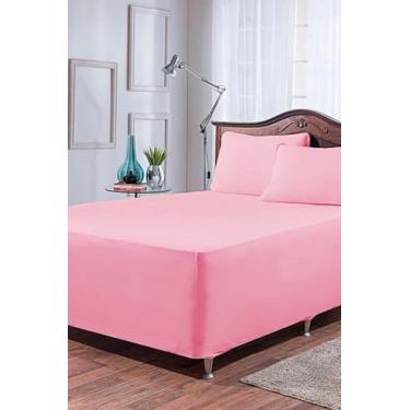 Imagem de Jogo de Lençol CASAL Conjugado Cama Box 100% Algodão 200 Fios Lençol Com Elastico (ROSA, CASAL 3 PEÇAS CONJUGADO)