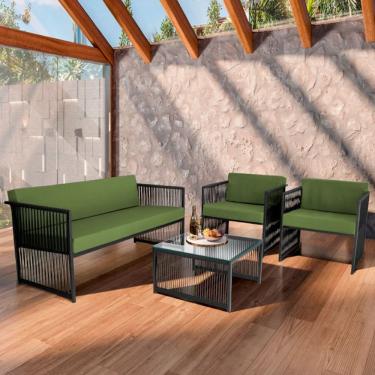 Imagem de Conjunto para Área Externa de Corda Náutica  - 02 Poltrona Namoradeira Mesa de Centro Santiago