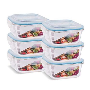 Imagem de KIT 6 Potes de Vidro Quadrado com Tampa Hermética 520ml Cor:Azul (QH)