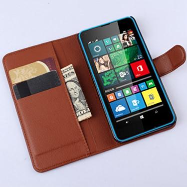 Imagem de Capa carteira para Microsoft Lumia 640, carteira flip de couro PU premium com compartimento para cartão, suporte e fecho magnético [capa interna à prova de choque de TPU] Compatível com Microsoft