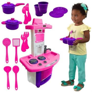 Imagem de Kit Cozinha infantil completa Faz de Conta + Brinquedos para Meninas Fogão de Brinquedo Rosa panelinhas panela talheres presente menina 3 anos