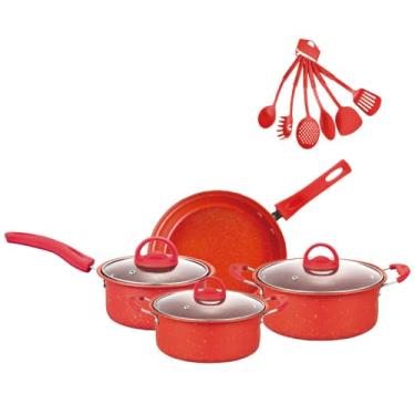 Imagem de Conjunto de utensílios de cozinha 13 peças panelas antiaderentes conjunto de panelas de cozinha utensílios de cozinha, vermelho, um