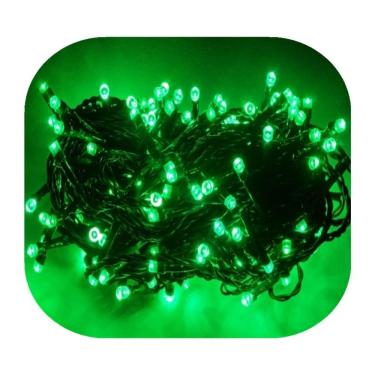 Imagem de Cordão Pisca 100 Led Prova D´água Fixo Fio Verde 10 Cores 10m Decor Natal