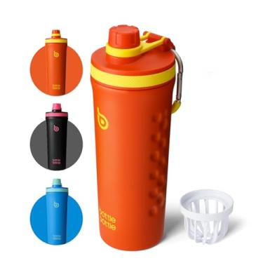 Imagem de BOTTLE BOTTLE Garrafa coqueteleira isolada de 737 g para homens e mulheres, coqueteleira de proteína para academia, copo de água laranja