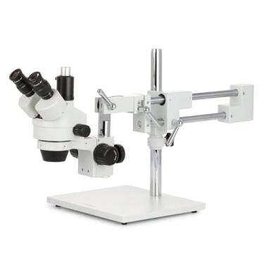Imagem de AmScope Microscópio de zoom estéreo trinocular profissional SM-4TPX com controle de foco simultâneo, oculares WH10x, ampliação de 3,5 x 45x, objetiva de zoom de 0,7 x 4,5x, iluminação ambiente,