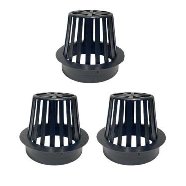Imagem de Kit 3 Ralo Abacaxi Plástico Anti Folhas Para Calha e Tubo 100 Mm - FIC