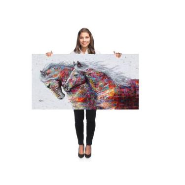 Imagem de Quadro Decorativo Grande Sala 100x50 Cavalo Colorido Quadro para Quart