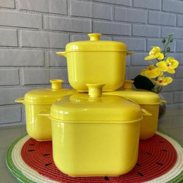 Imagem de Jogo 4 Panelas Caçarola Amarelo Para Microondas Freezer  1,5 Litros  C