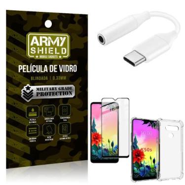 Imagem de Adaptador Fone Tipo C para P2 LG K50s + Capinha + Película 3D - Armysh