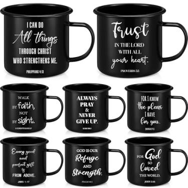 Imagem de Yiyiring 8 peças canecas de esmalte cristão 473 ml canecas de café inspiradoras religiosas com versículo bíblico copos cristãos com escrituras presentes cristãos para homens mulheres igreja